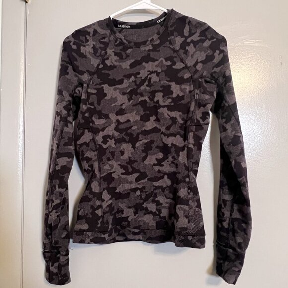 Lululemon Runderful Long Sleeve Heritage Camo Jacquard Black Lunar Rock Size 4 - Picture 3 of 6